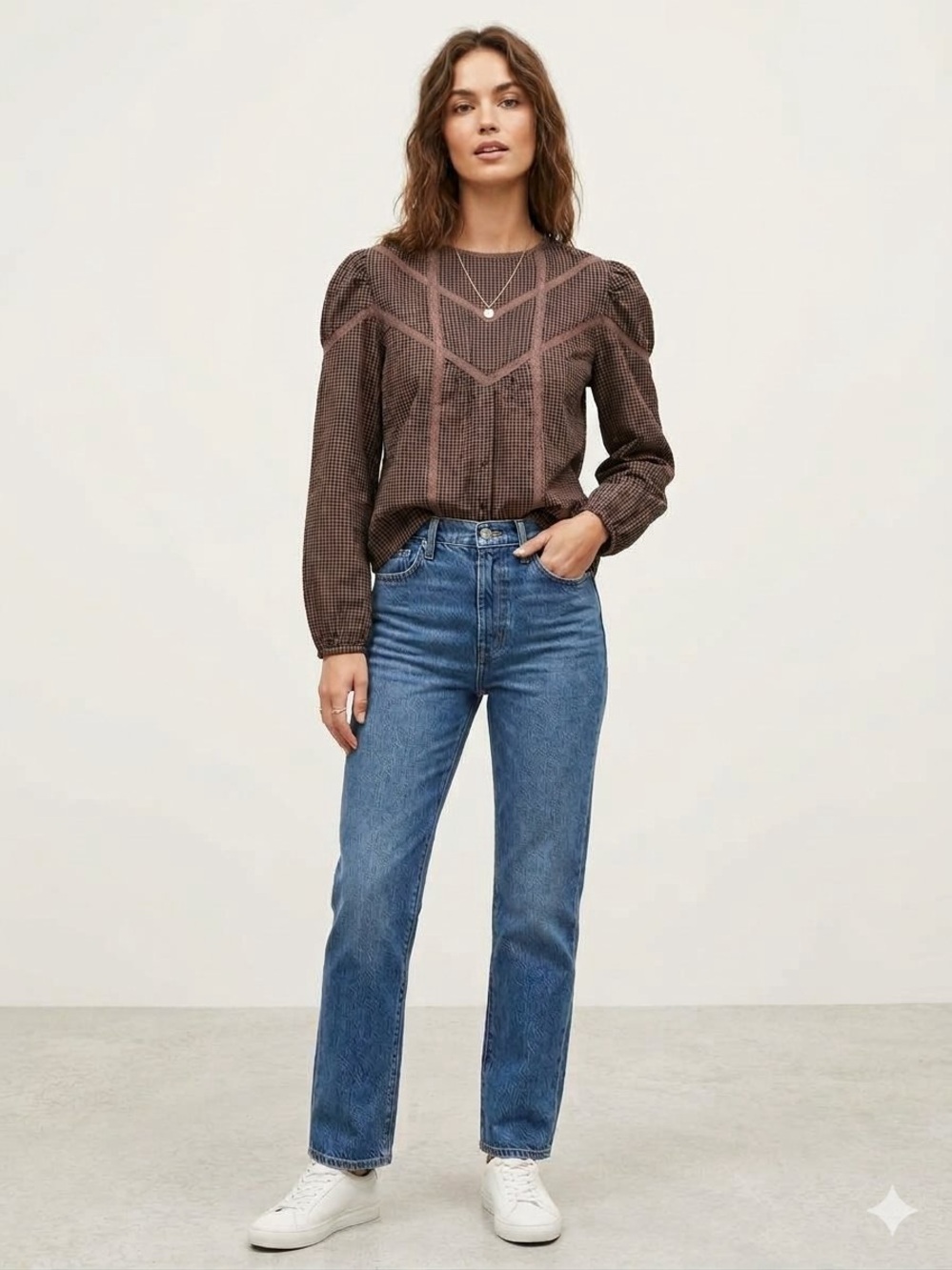 Chelsea & Violet Brown Patterned Puff-Sleeve Blouse size XL